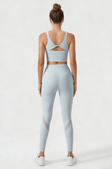 Women's Yoga Sets:Butterfly Back Bra And Mesh Panel Leggings