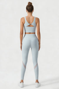 Women's Yoga Sets:Butterfly Back Bra And Mesh Panel Leggings