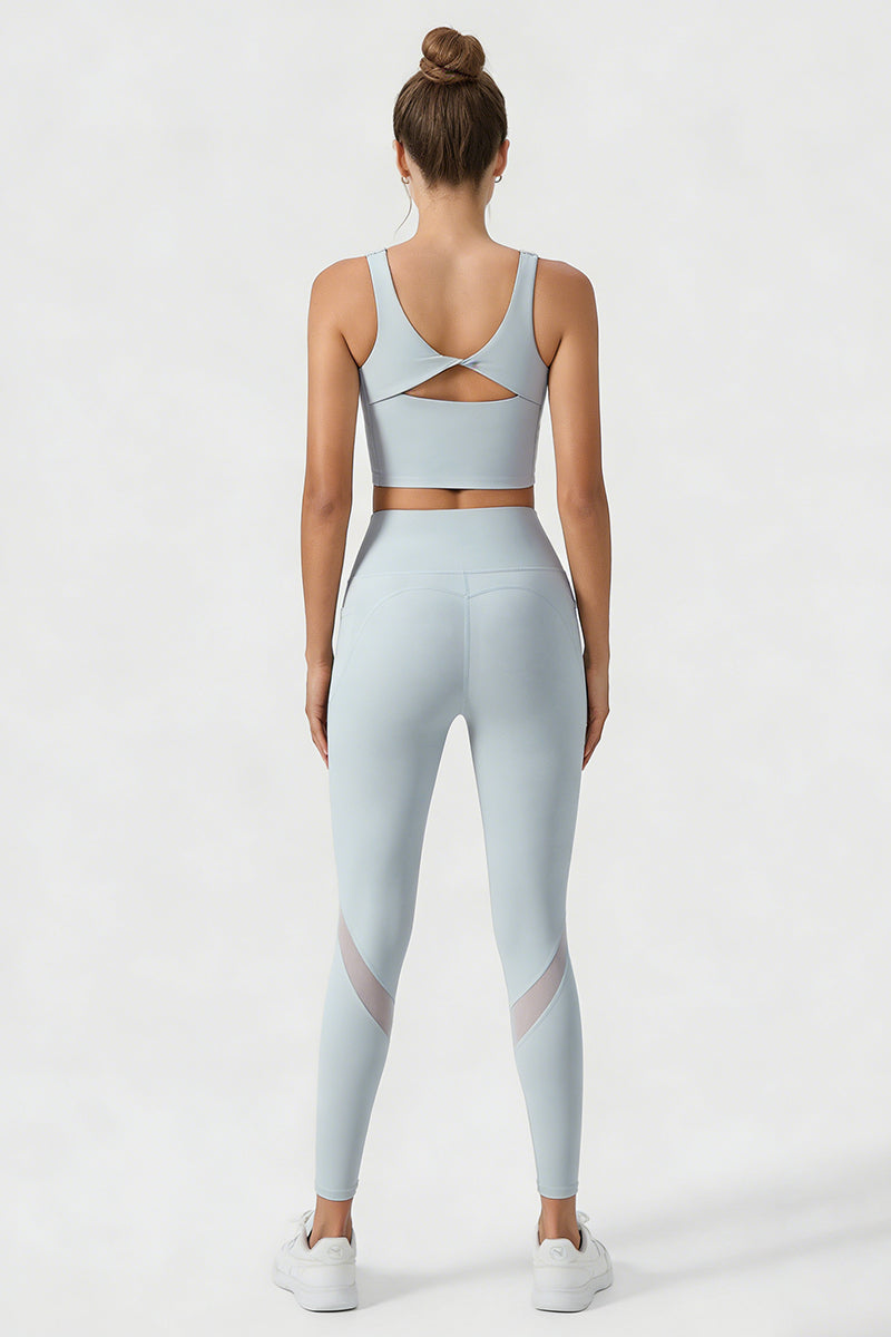 Women's Yoga Sets:Butterfly Back Bra And Mesh Panel Leggings
