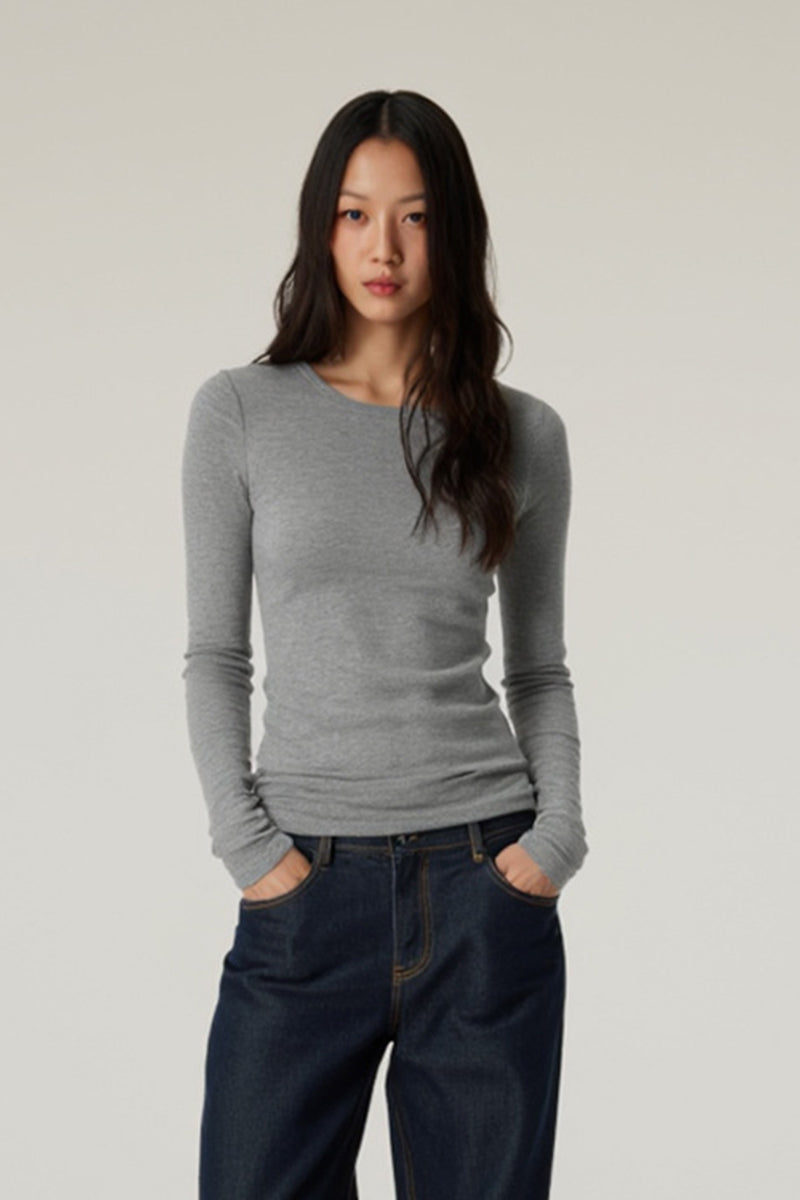 Women Slim Fit Round Neck Long Sleeve T-Shirt - Tencel Wool Blend