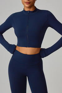 Women Zippered Slim Fit Running Yoga Long Sleeve Jacket