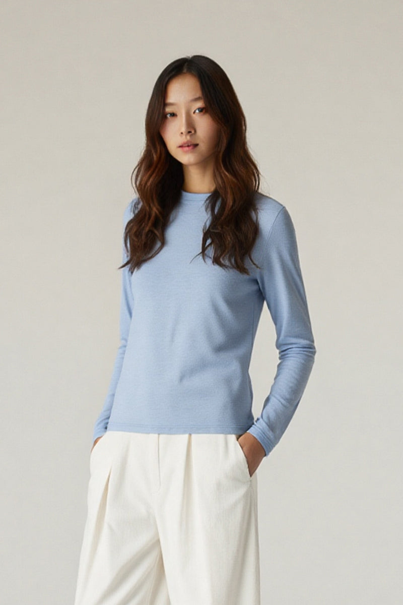 Women Tencel? Wool Relaxed Fit Long Sleeve Basic T-Shirt