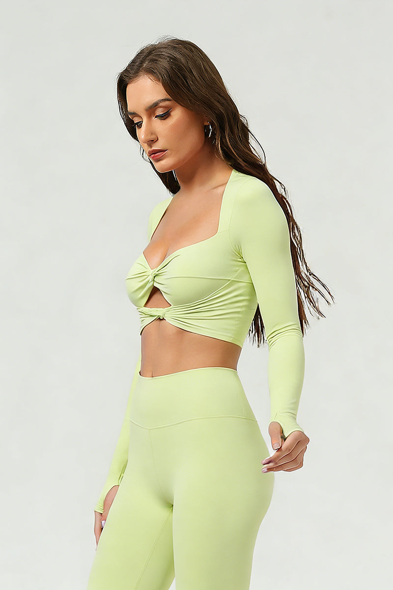 Women's Athletic Cropped Twist-Front Long Sleeves Top