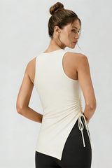 Women's Asymmetrical Ribbed Drawstring Longline Tank Top