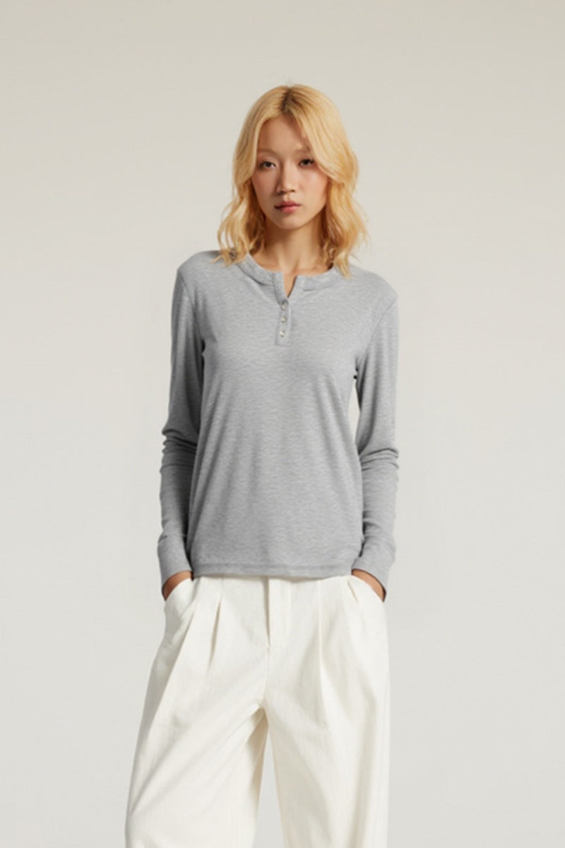 Women Lyocell Henley Slim Fit Long Sleeve T-Shirt
