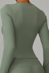 Women Brushed Round Neck Slim Fit Workout Long Sleeve Top