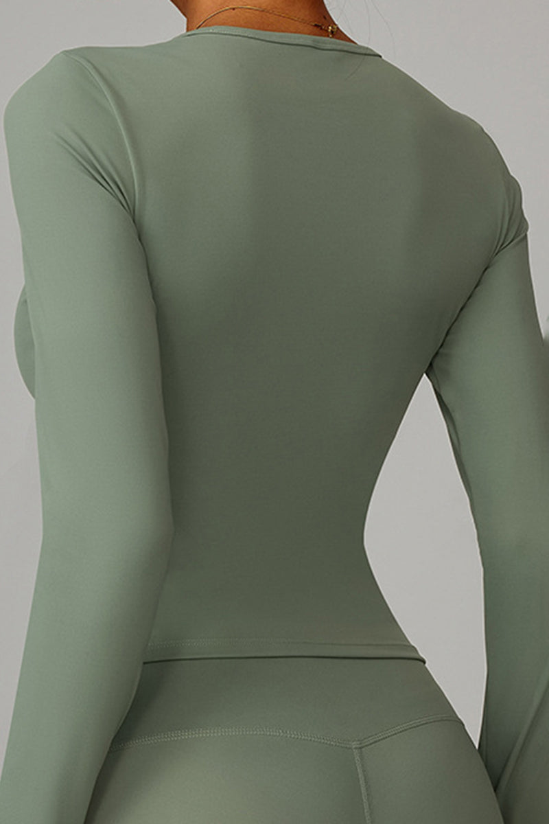 Women Brushed Round Neck Slim Fit Workout Long Sleeve Top