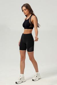 Women's Mesh-Paneled Set:Bra And Shorts