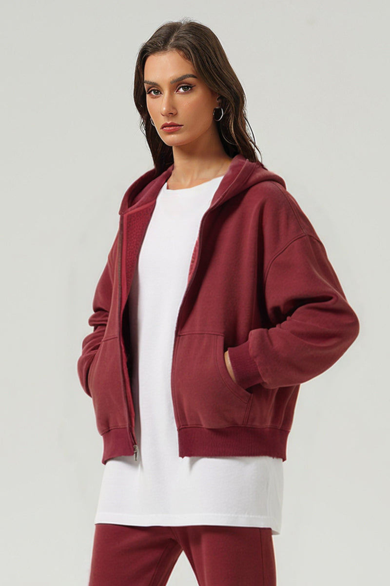 Unisex Boxy Heavyweight Washed Brushed Zip Hoodie