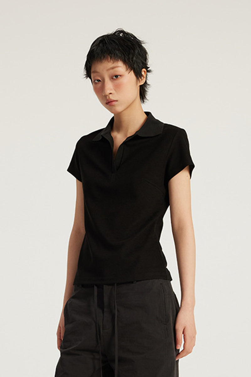 Women Slim Fit Polo Shirt - American Style Waist-Cinching Sport Top
