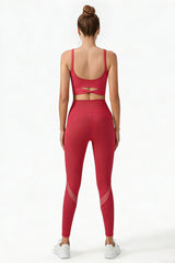 Women's Yoga Sets:Twist-Back Bra And Mesh Panel Leggings