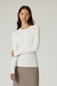 Women Slim Fit Henley Neck Long Sleeve T-Shirt - Tencel? Blend