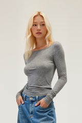 Women Tencel? Wool Boat Neck Slim Fit Long Sleeve T-Shirt