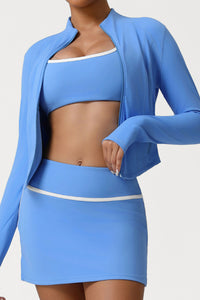 Women High-Neck Slim-Fit Zipper-Pocket Workout Yoga Jacket