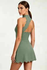 Women's Fitted Waist Scalloped Hem A-Line Tennis Mini Dress