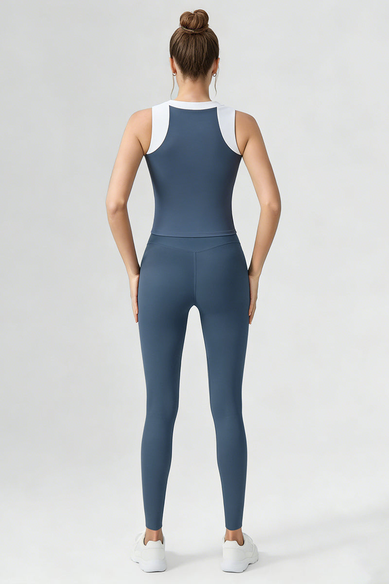 Women's Sports Sets:Half-Zip Color Block Bra And Leggings