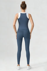 Women's Sports Sets:Half-Zip Color Block Bra And Leggings