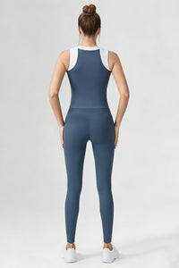 Women's Sports Sets:Half-Zip Color Block Bra And Leggings