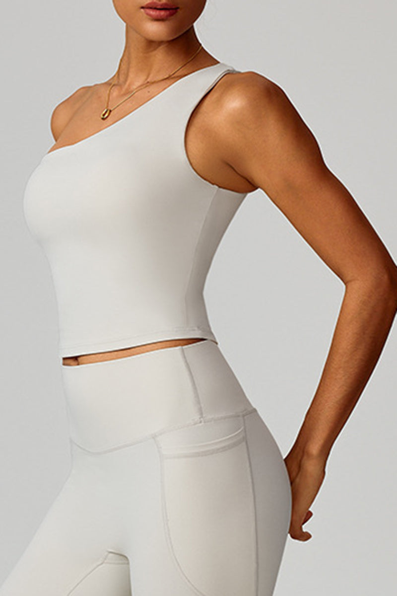 Women Asymmetric Strap Waist-Cinching Yoga Vest