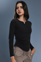 Women V-Neck Stretchy Slim-Fit Yoga Long Sleeve Top