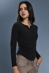 Women V-Neck Stretchy Slim-Fit Yoga Long Sleeve Top