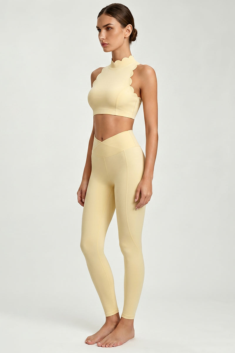 Women's Scallop-Edge High-Neck Top And Leggings Sports Set