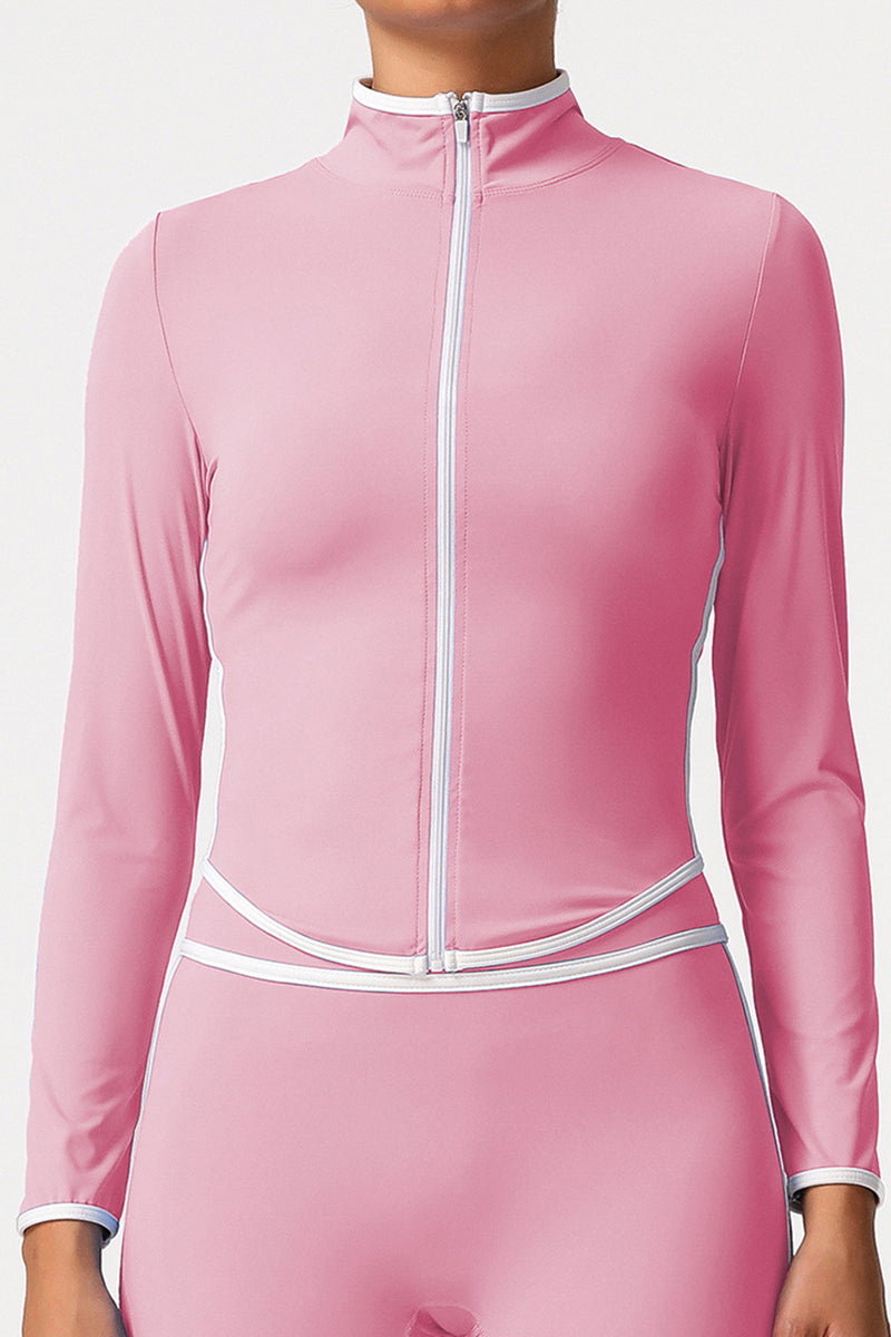 Women Color Block Naked Feel Zip Jacket