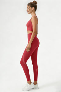 Women's Yoga Sets:Twist-Back Bra And Mesh Panel Leggings