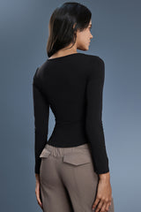 Women V-Neck Stretchy Slim-Fit Yoga Long Sleeve Top