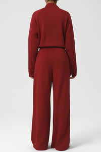 Women Casual Sporty Set: Half Zip Pullover + Wide Leg Pants