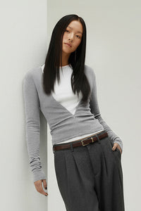 Women V-Neck Tencel-Wool Soft Stretch Relaxed-Fit Long-Sleeve Knit Top