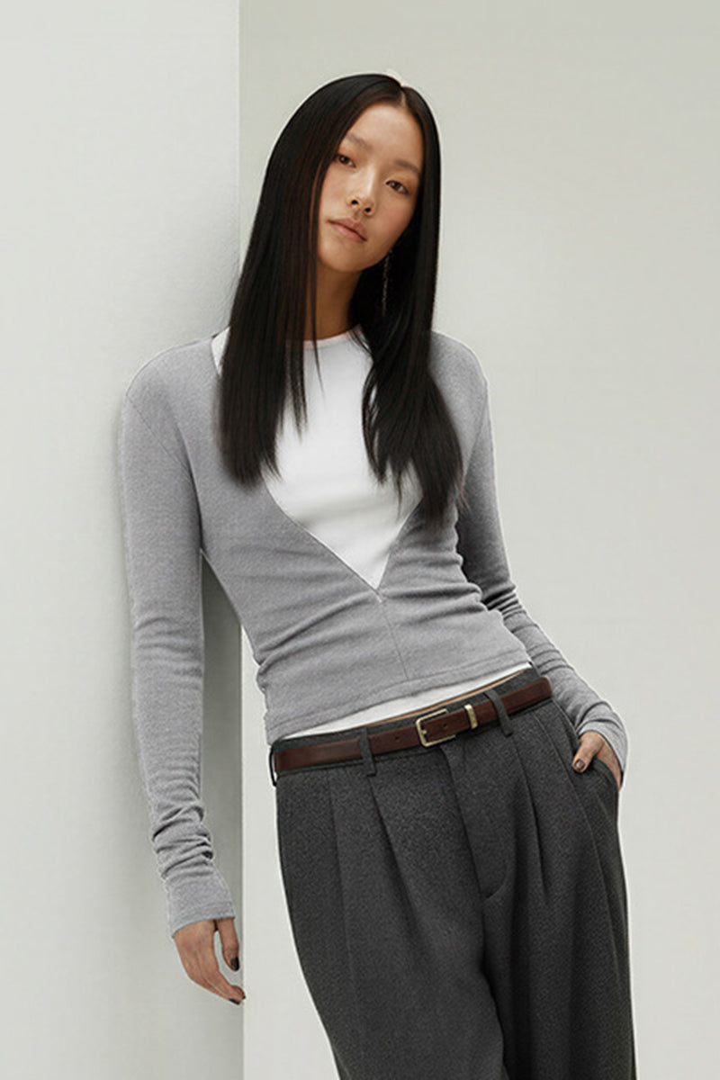 Women V-Neck Tencel-Wool Soft Stretch Relaxed-Fit Long-Sleeve Knit Top