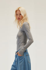 Women Tencel? Wool Boat Neck Slim Fit Long Sleeve T-Shirt