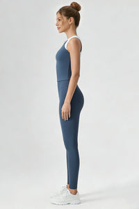 Women's Sports Sets:Half-Zip Color Block Bra And Leggings