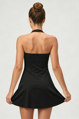 Women's A-Line Halter-Neck Wrinkled Waist Tennis Dress