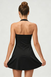 Women's A-Line Halter-Neck Wrinkled Waist Tennis Dress