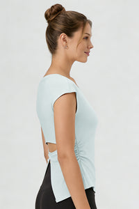Women's Summer V-neck Pleated Sleeveless Cut Out Tank Top