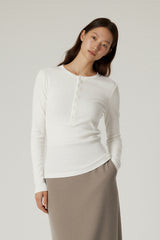 Women Slim Fit Henley Neck Long Sleeve T-Shirt - Tencel? Blend