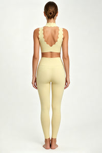 Women's Scallop-Edge High-Neck Top And Leggings Sports Set