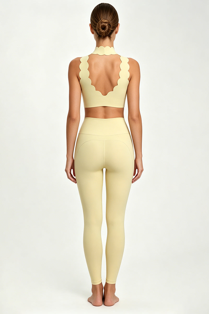Women's Scallop-Edge High-Neck Top And Leggings Sports Set