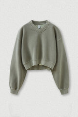 Women's washed velvet V-neck cropped sweatshirt