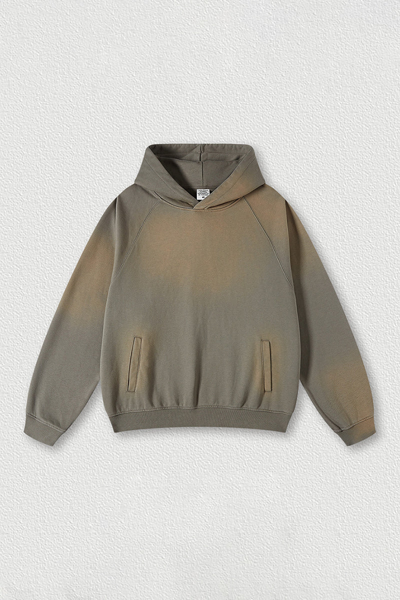 Washed raglan sleeve hooded sweatshirt