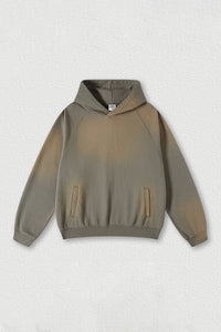 Washed raglan sleeve hooded sweatshirt
