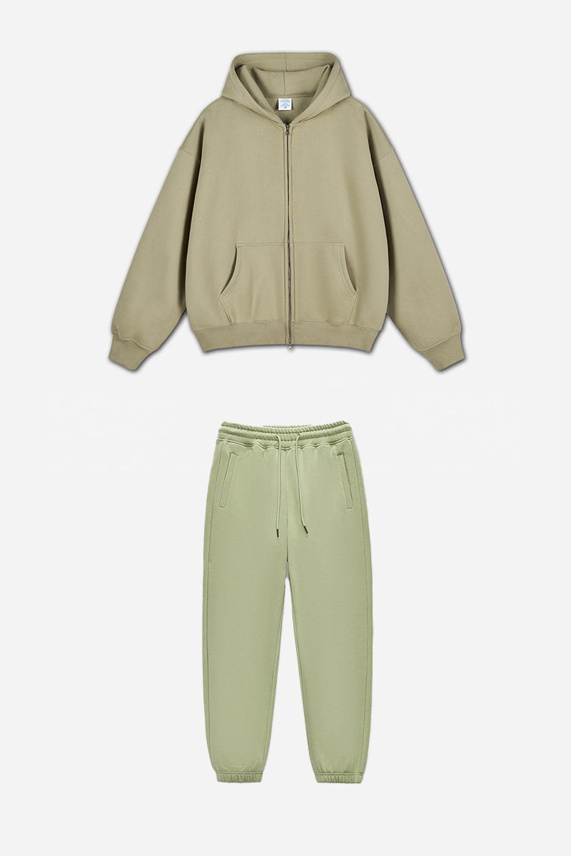 Unisex Basic Fleece Double-Zip Hoodie And Pants
