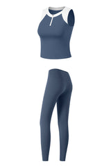 Women's Sports Sets:Half-Zip Color Block Bra And Leggings