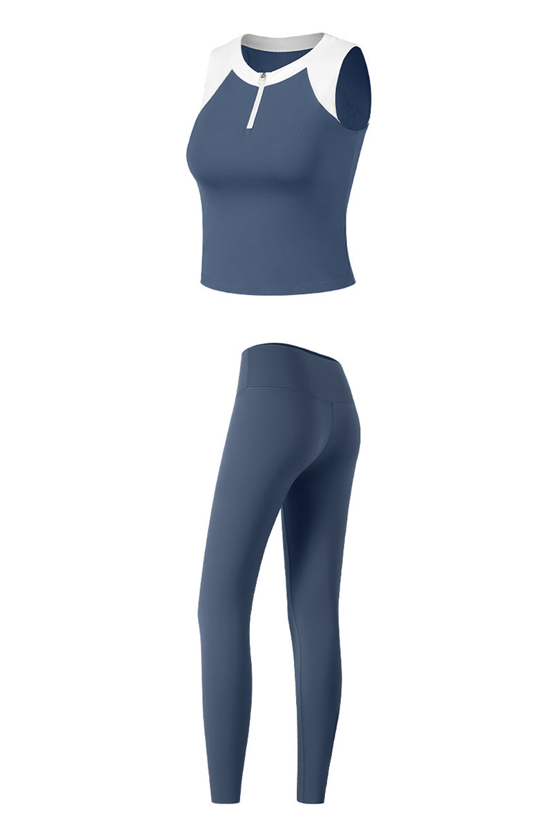 Women's Sports Sets:Half-Zip Color Block Bra And Leggings