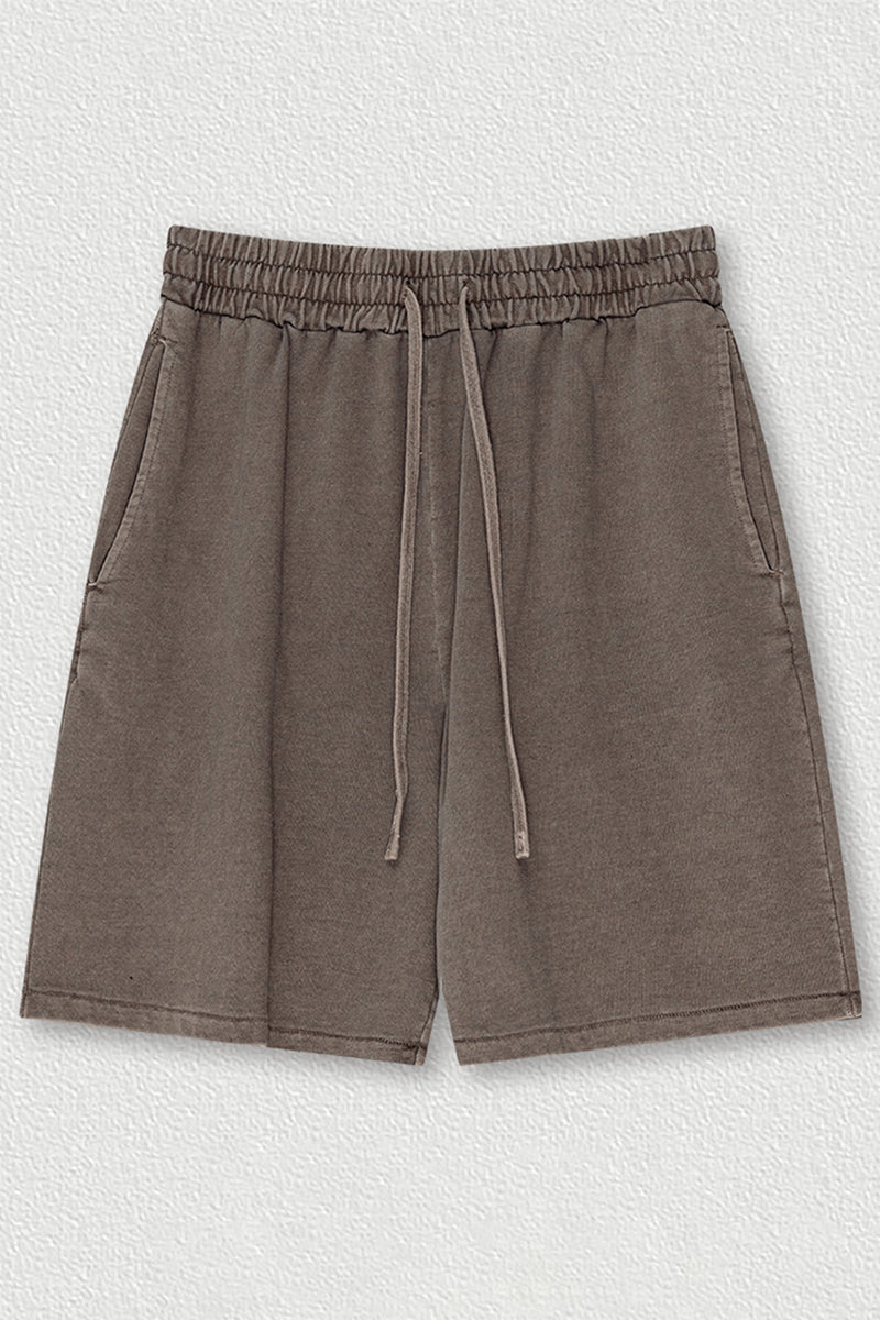 Indigo Washed Cotton Casual Shorts - Men's Loose Fit 5-Inch Sweatpants