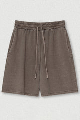 Indigo Washed Cotton Casual Shorts - Men's Loose Fit 5-Inch Sweatpants