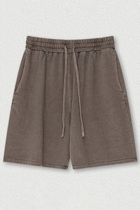 Indigo Washed Cotton Casual Shorts - Men's Loose Fit 5-Inch Sweatpants