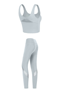 Women's Yoga Sets:Butterfly Back Bra And Mesh Panel Leggings